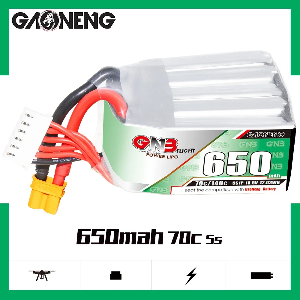 GAONENG GNB 650mAh 5S 70C 140C 18.5V XT30 LiPo Battery 3 inch Toothpick Drone Cine Whoop Cinelog Racing FPV RC Parts