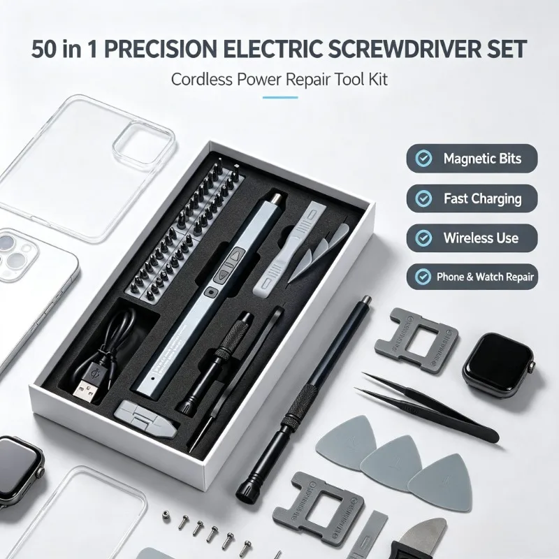 50 in 1 Precision Electric Screwdriver Set Cordless Magnetic Bits Fast Charging Power Tool Kit for  Laptop Electronics Repair