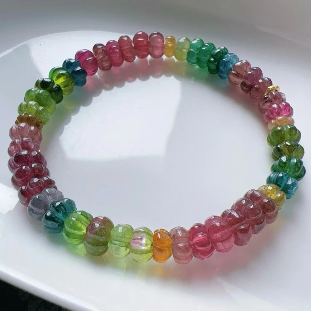 

Natural Colorful Tourmaline Clear Abacus Beads Bracelet 7.7mm Candy Red Green Tourmaline Women Men Jewelry AAAAAAA