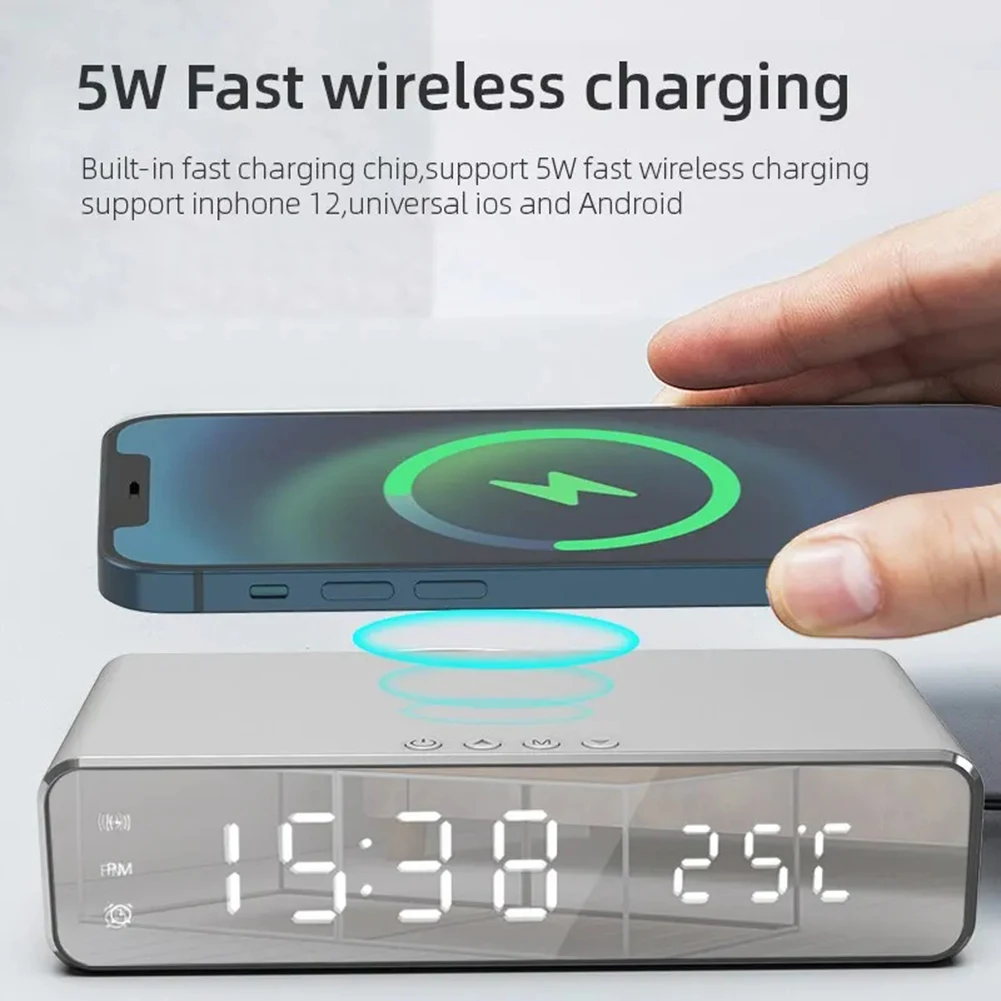 Phone Wireless Charger With Thermometers Clock Heavy Duty Stylish Bedside Alarm Clock For Home