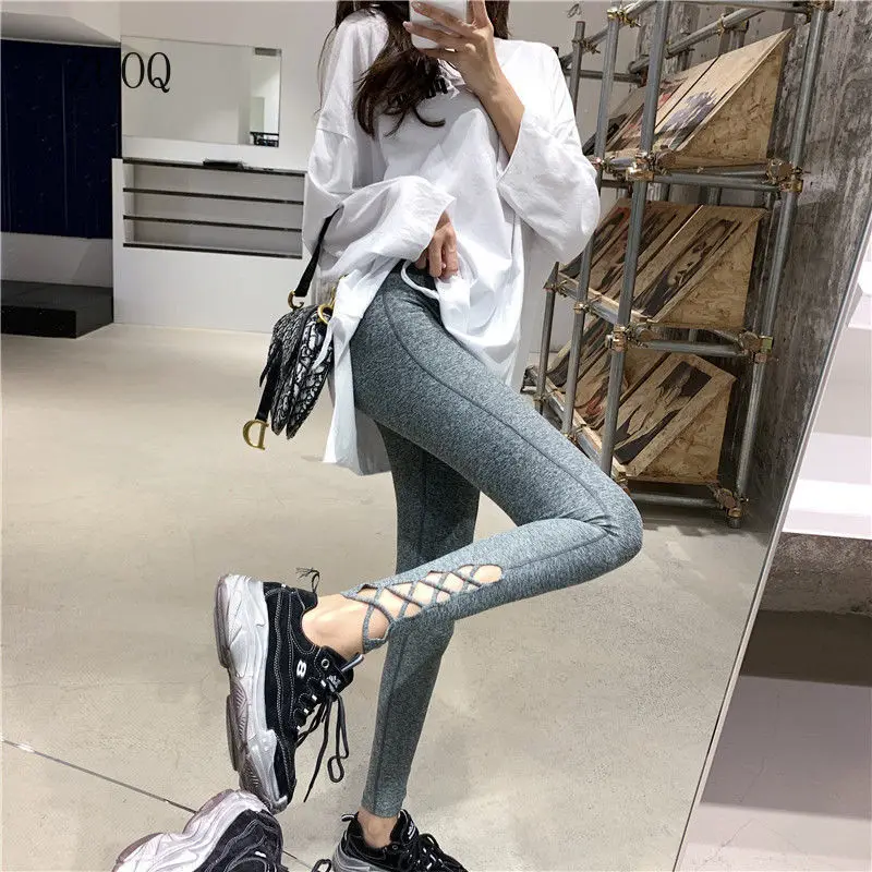 2025 Leggings Women Outerwear Yoga Pant Hollow Out High Waist Ankle-length Casual Pants Female