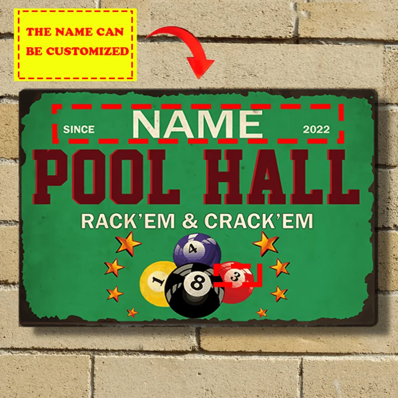 

1pc Customizable Billiard Room Metal Sign - Personalized "Pool Hall" Name, Vintage Design Decorative Only Wall Plaque