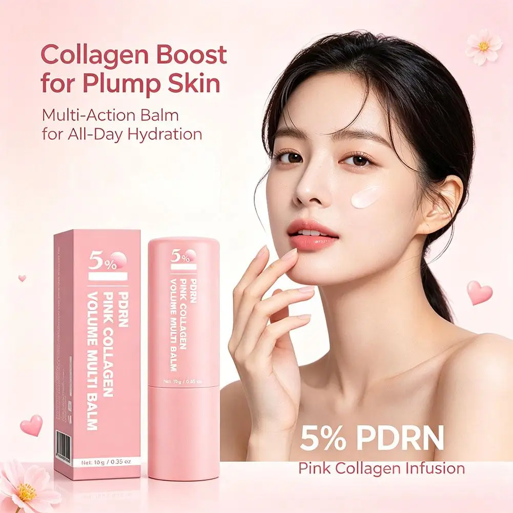 Pink PDRN Collagen Volume Multi Balm Stick Deep Hydrating Stick for Face, Lips, Neck, Makeup Base, Deeply Nourishes Smooth Skin