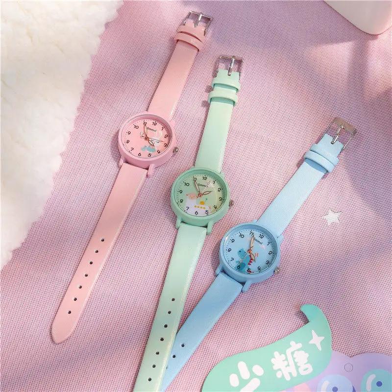 Korean Fashion Cute 2023 New Children\'s Watch Soft Leather Quartz Glow Clock Boys and Girls\' Watch Relogios