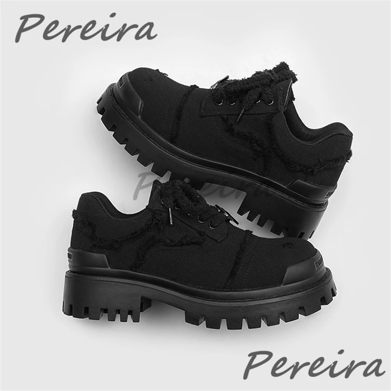 الرجال الرجعية الدنيم ديربي أحذية النمط البريطاني سميكة سوليد كبير جولة تو الدانتيل متابعة حذاء كاجوال الصيف العصرية في الهواء الطلق أحذية مشي #4