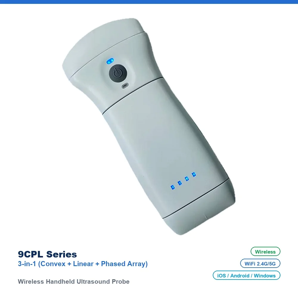 9CPL Wireless Handheld Ultrasound Probe, 3-in-1 (Convex + Linear + Phased Array) Rechargeable, 192 Elements, for Abdomen, OB/GYN