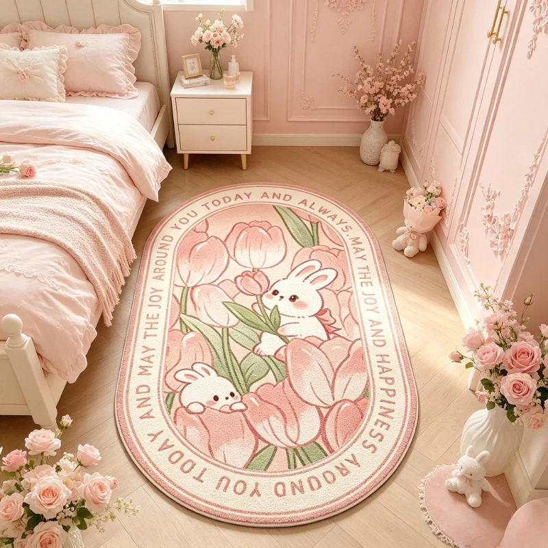 Pastoral Style Carpets for Living Room Flowers Bedroom Decor Carpet Girly Style Cute Rabbit Plush Rug Fluffy Soft Home Floor Mat
