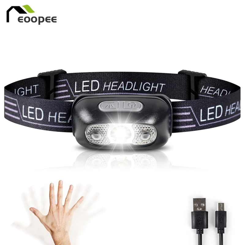 Mini Rechargeable Powerful Sensor Headlamp USB Work Head Light LED Torch Headlights Outdoor Waterproof Camping Search Light