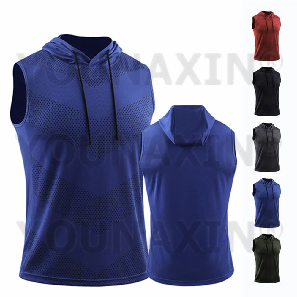 Men Sports Hooded Vest Quick-drying Sleeveless Top Basketball Running Marathon Fitness Sportswear Quick-Drying L XL 2XL 3XL 4XL