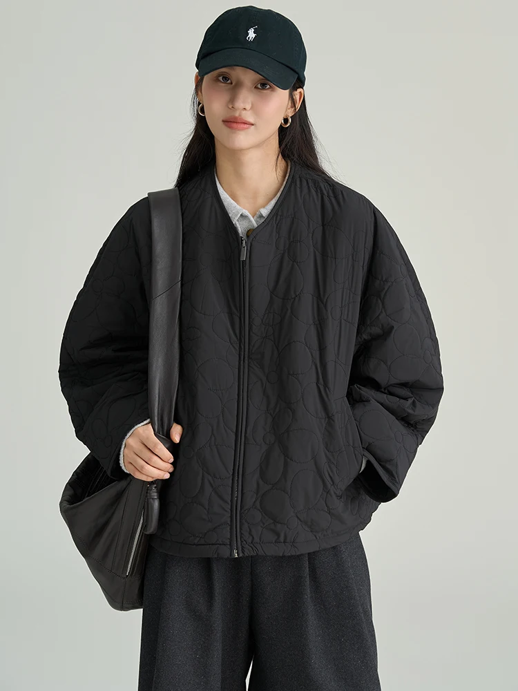 

Drawwind Women's Lightweight Cotton Jacket Coat Loose Fit Warmth Commute Style Long Sleeve Zipper Closure Regular Length