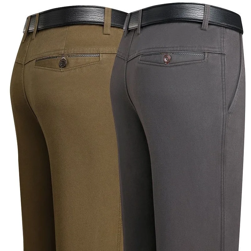 Men's 100% Cotton Summer Thin Autumn Thick Suit Pants Straight Loose Trousers Business Solid Khaki Casual Brand Clothes KOACUS