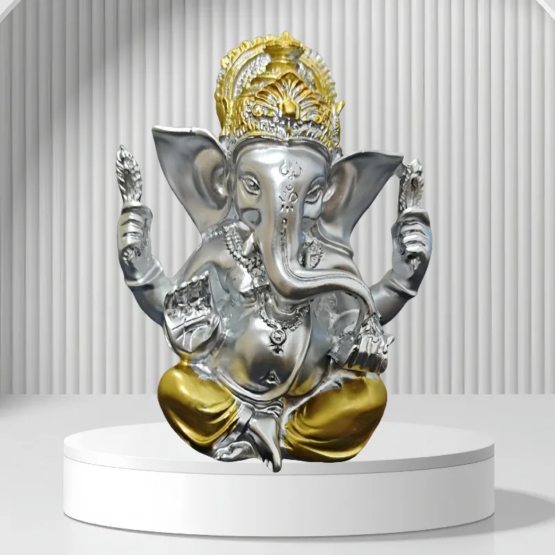 Golden Lotus Elephant Trunk God Statue Elephant God Sculpture Family Living Room Office Meditation Room Lucky Decoration