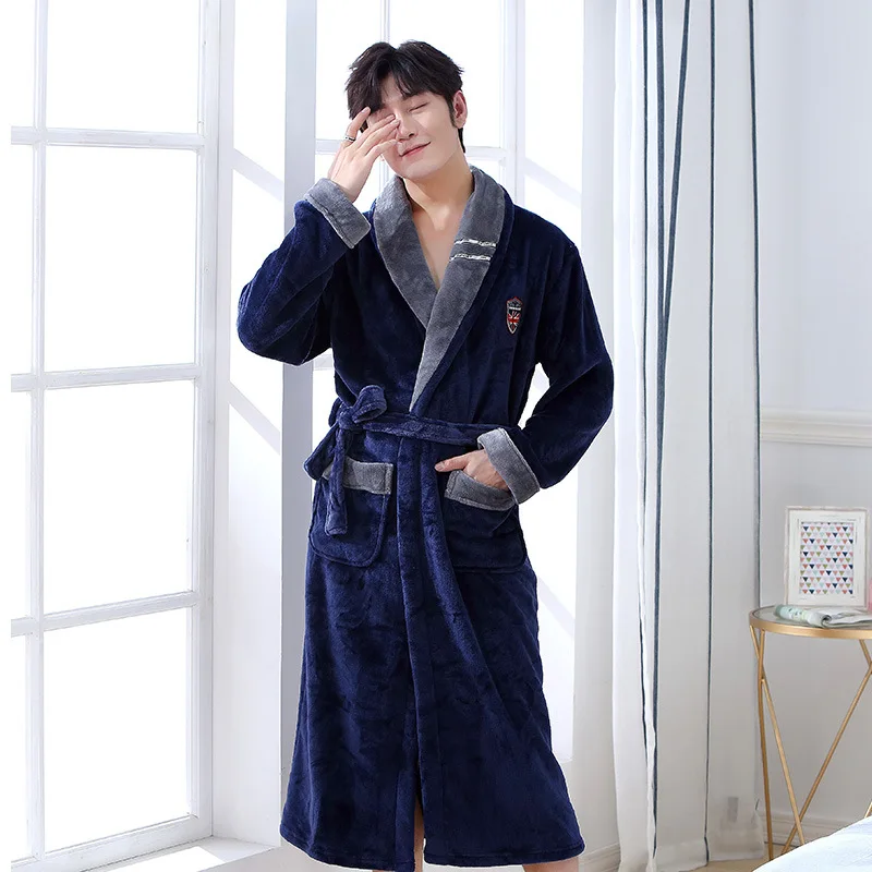 High Quality Men\'s Robe Winter Bathrobe Male Long Thick Warm Terry Fleece Towel Dressing Gown Couple Home Bath Robes