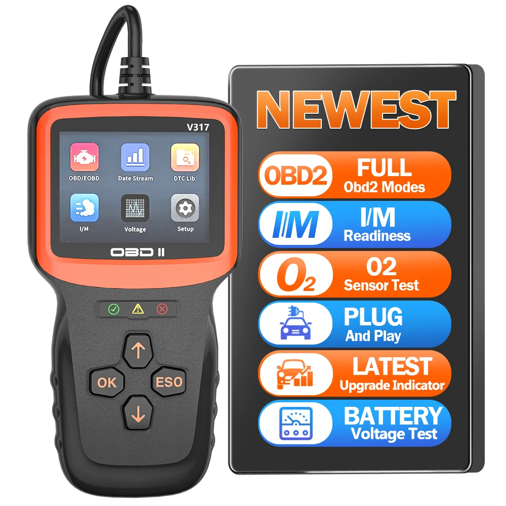 

Автомобильный детектор неисправностей V317, диагностический прибор OBD II EOBD в режиме реального времени для диагностики дефектов двигателя