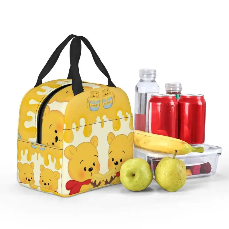 Custom Winnie The Pooh Cute Cartoon Thermal Insulated Lunch Bags Portable Lunch Tote for Outdoor Picnic Multifunction Food Box