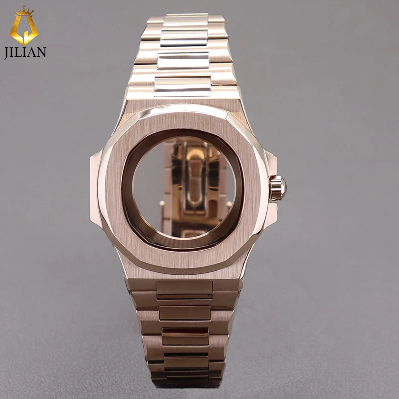 

40mm Watch Case With WatchBand For Modified Nautilus Seiko NH34 NH35 NH36 NH38 Movement Sapphire Crystal Glass Rose Gold Case