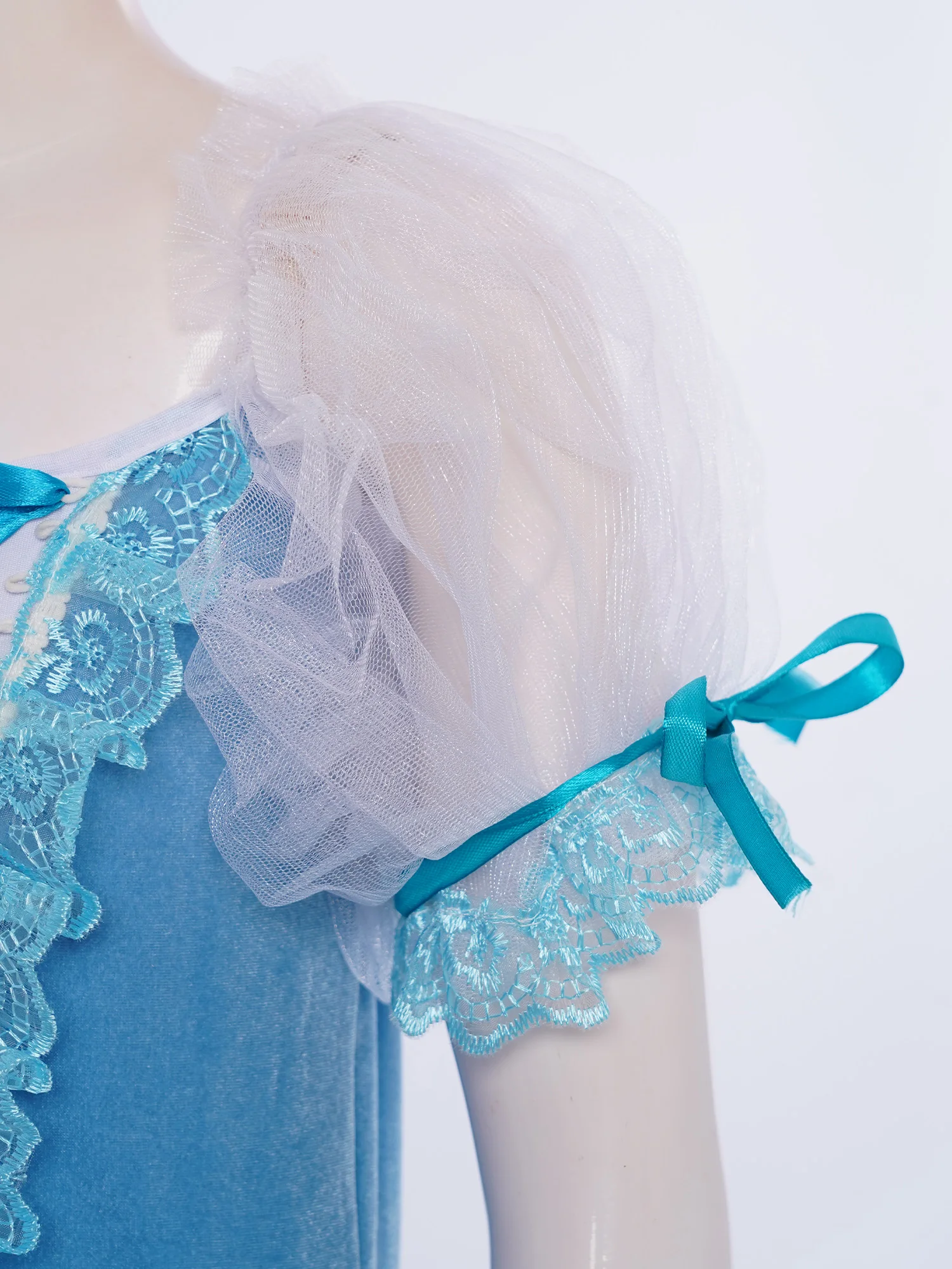 فستان باليه توتو للأطفال البنات بأكمام منتفخة مزين بالدانتيل ورباط علوي من المخمل فستان بطبقات للجمباز والتزلج على الجليد