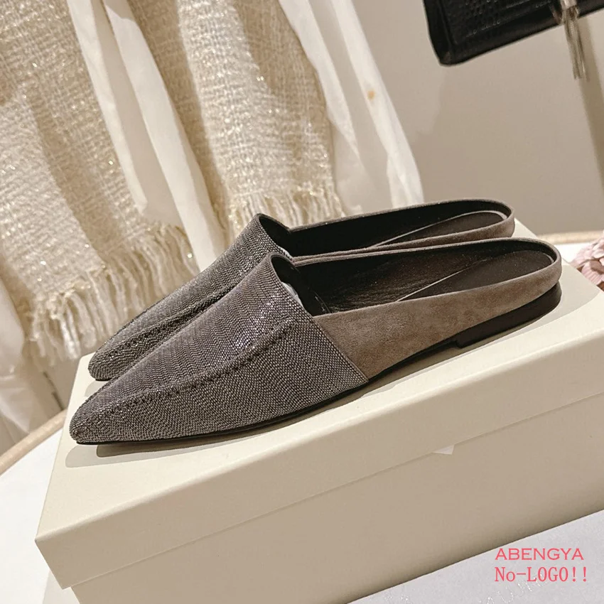 

Hot sale Leather Beaded Flat Slippers Women Crystal Modern Dress Slides Designer Sandals Casual Beach Walking Shoes For Women