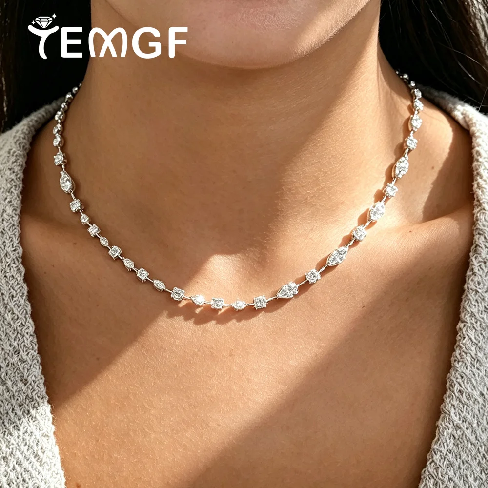 Certified Moissanite Tennis Necklace for Women Marquise/Oval/Pear Cut Lab Diamond S925 Silver Chokers Necklaces Wedding Jewelry