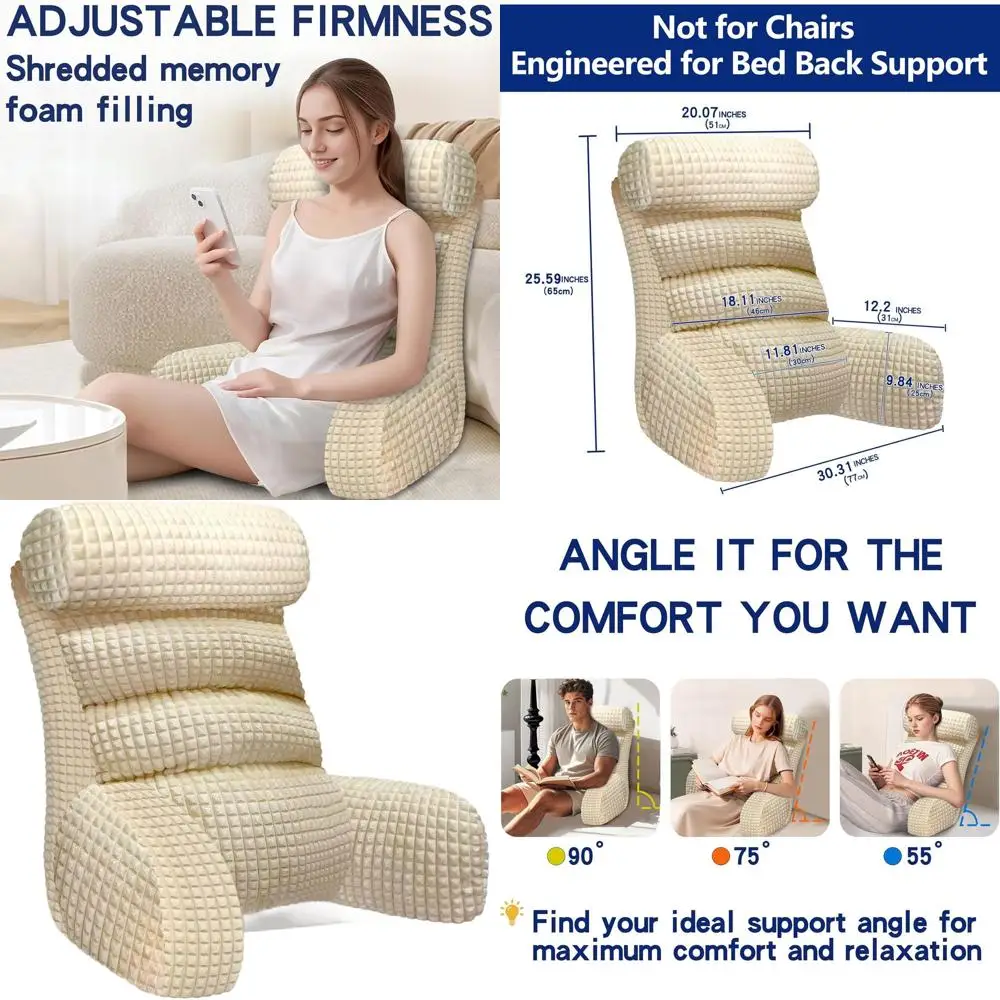 

Ergonomic Bed Pillow for Comfortable Sitting, Reading, and Back Support for Adults