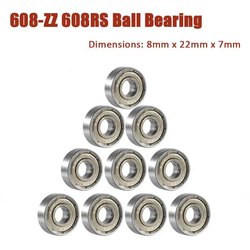 

608ZZ 608RS ABEC-7 Deep Groove Ball Bearing 8*22*7 8x22x7 MM Double Shielded Miniature High-carbon Steel Single Row 10pcs