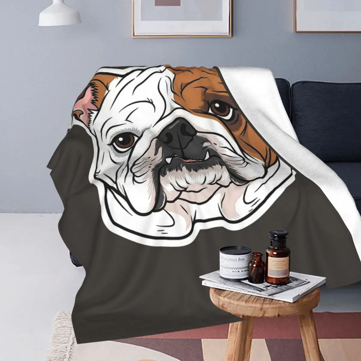 British English Bulldog Dog Face Nose Cute Blanket Soft Warm Flannel Throw Blanket Plush for Bed Travel Home Sofa