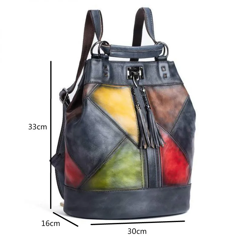 Johnature 2024 New Vintage Nature Cow Leather Women Backpack Travel Bag Large Capacity Handmade Embossed Female Shoulder Bags