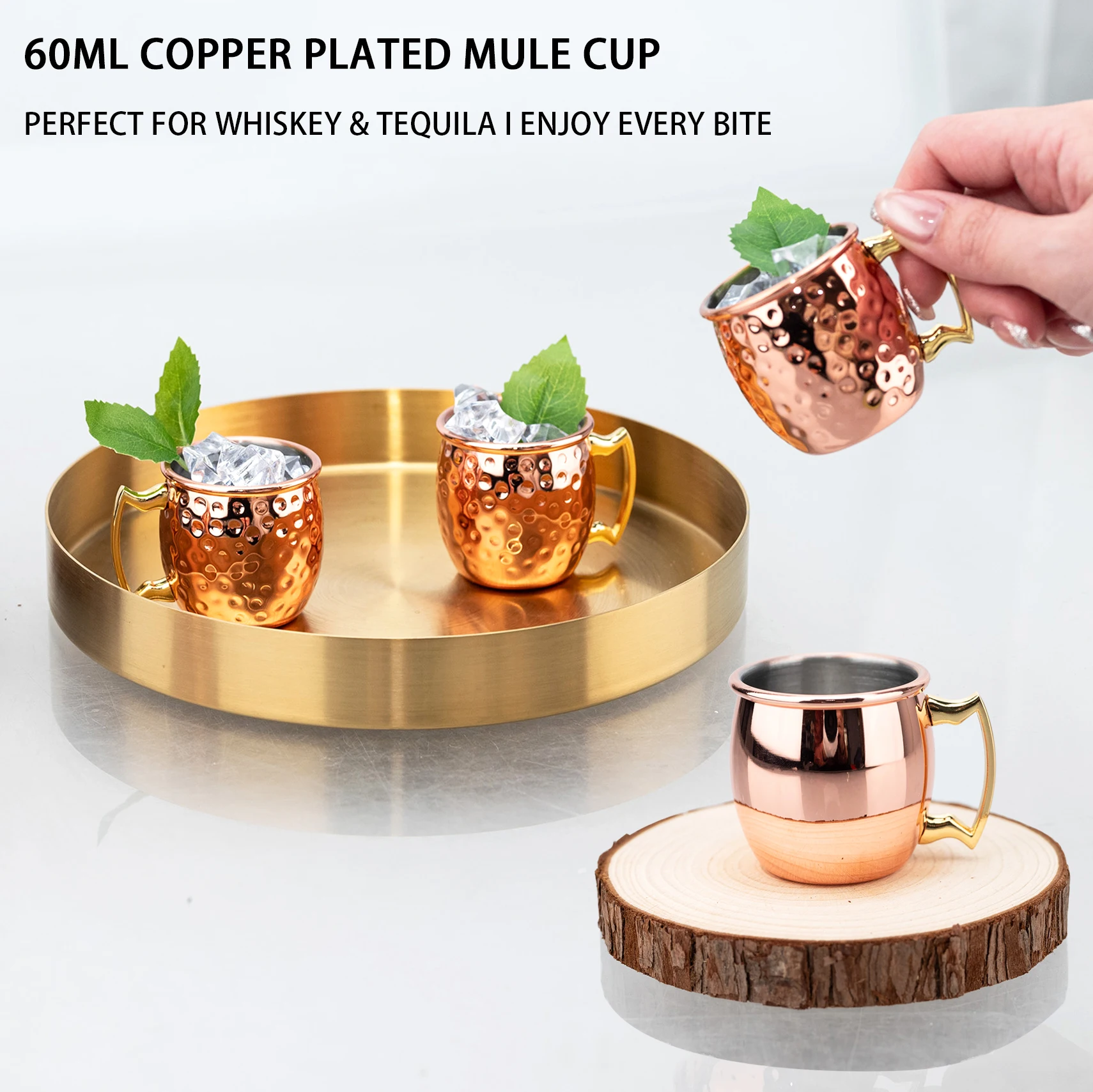 60 مللي أكواب البغل موسكو الفولاذ المقاوم للصدأ النحاس مطلي مطروق القدح s 2oz البيرة ويسكي كوكتيل كوب تيكيلا s القدح بار درينكوير كوب