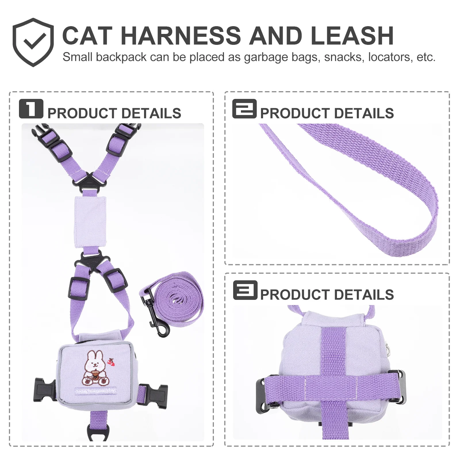 

Pet Backpack Leash Cat Harness Vest-Style Outdoor Safety Leash Small Backpack for Snacks Locator Garbage Bags Cat Harness