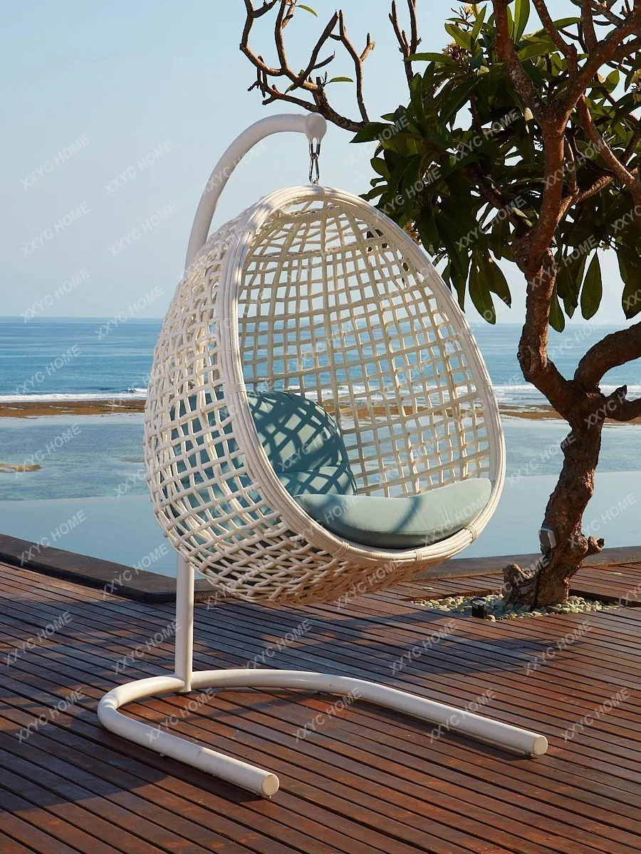 Fulin Furniture Outdoor Swing Floor Hanging Chair Balcony Hammock Home Bird's Nest Hanging Basket Rattan Chair Cradle Lazy Indoo
