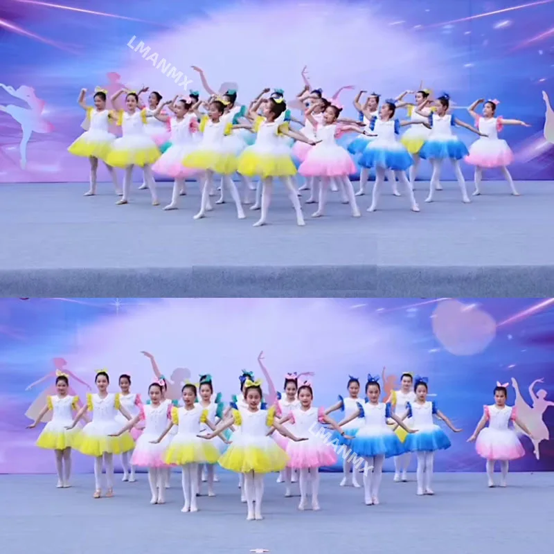 Children graduating on June 1st, colorful fluffy cute dress, kindergarten choir uniform