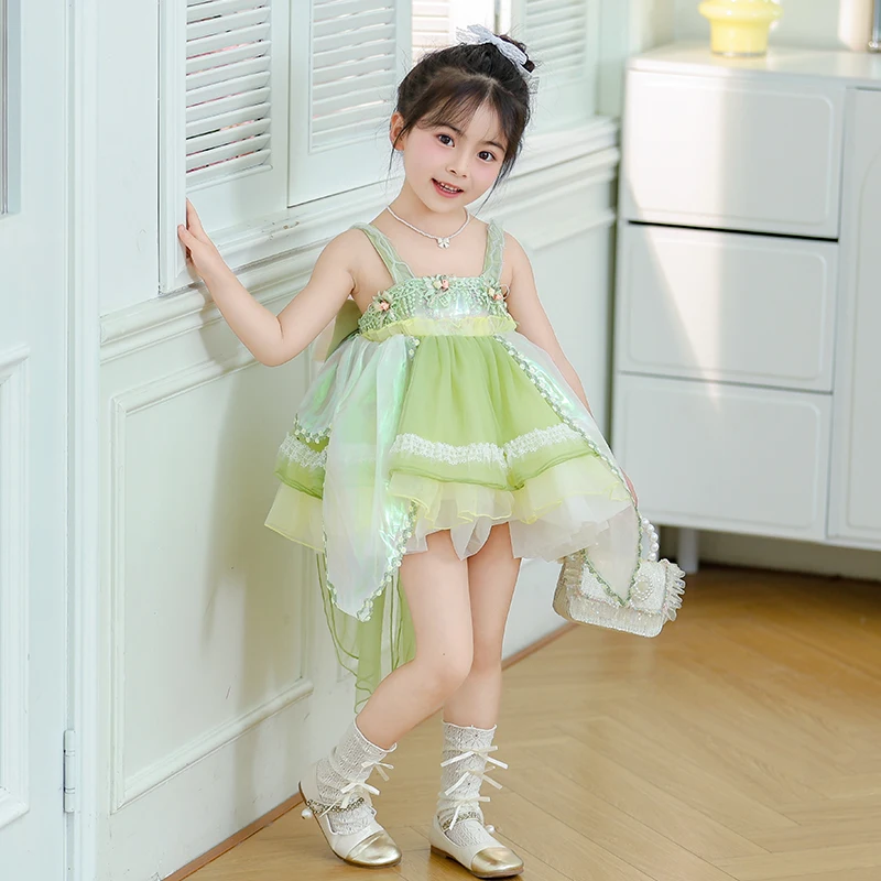 2025 New Girl Green Elf Lolita Dress Children's Sleeveless Princess Dress Comfortable Birthday Dress Party Brand