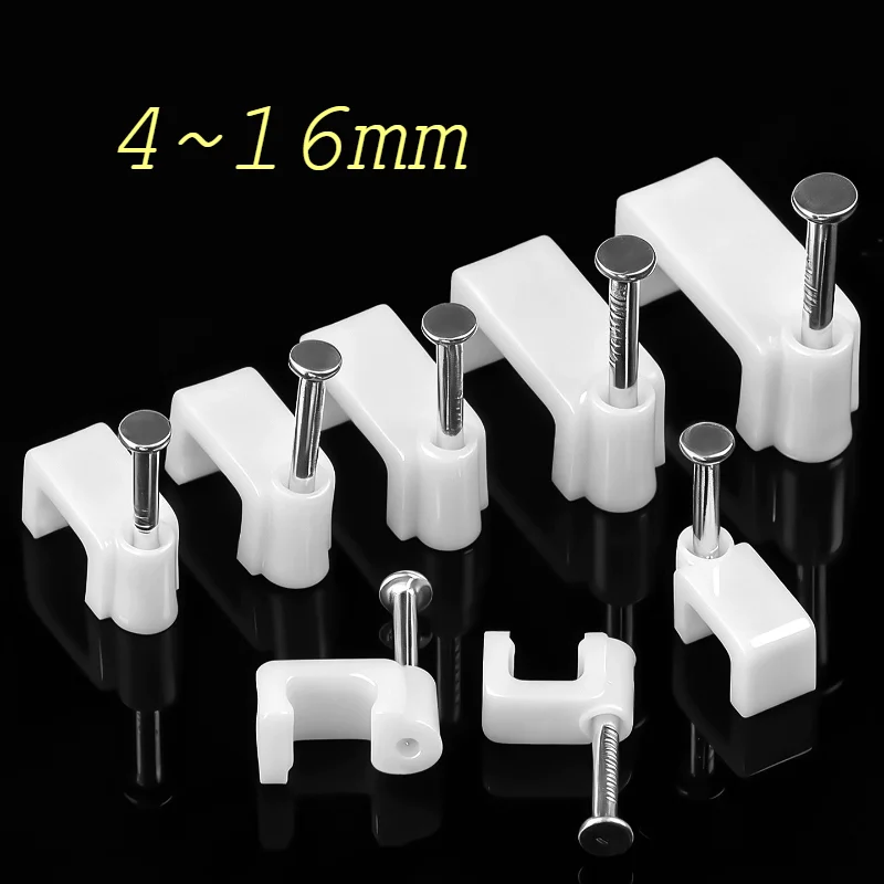 Flat Steel Nail Clip Cable Clips 4/5/6/7/8/9/10/12/14/16mm Square Clamp Wire Management Electrical Cord Tie Holder Cable Clip
