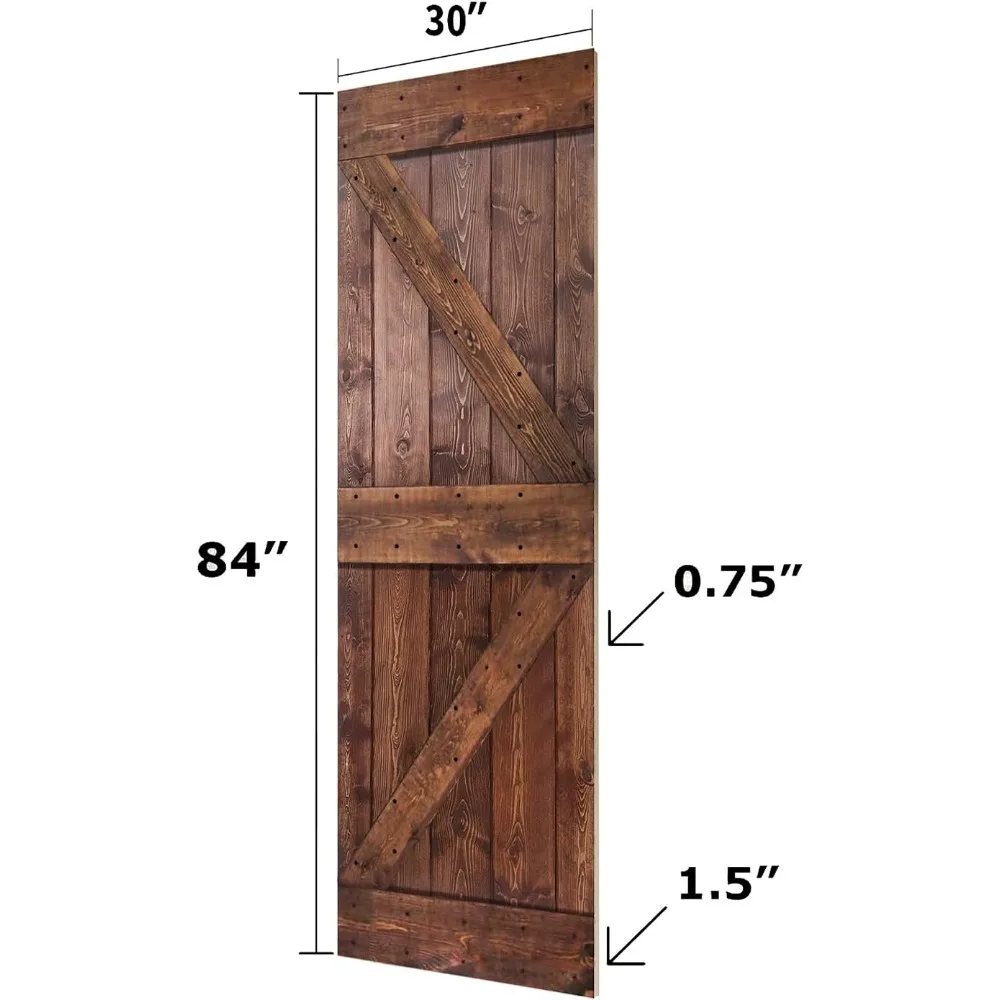 K Style 30in x 84in. Dark WalnutFinished DIY Solid Wood Sliding Barn Door Slab (Hardware Kit NOT Included)-Assembly Needed