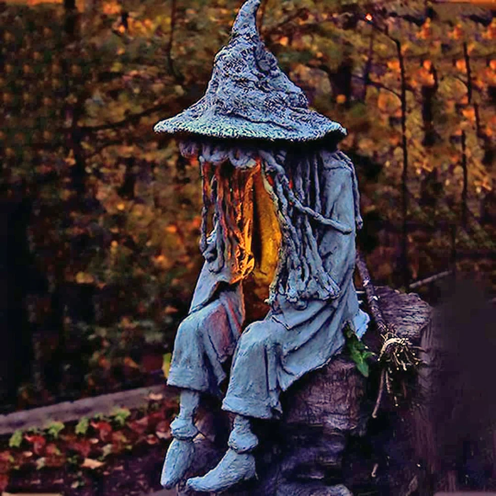 LED Sitting Witch Soul Statue Lights Outdoor Yard Garden Decor Table Lamps Night Light Ornaments for home Halloween Decoration