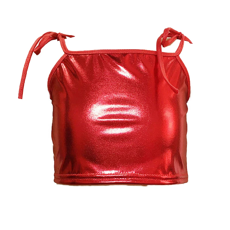 Débardeur pour enfants, garçons et filles, Camis, danse de Ballet, Jazz, vêtements métalliques, bretelles brillantes, hauts courts avec bretelles Spaghetti, Costume de scène