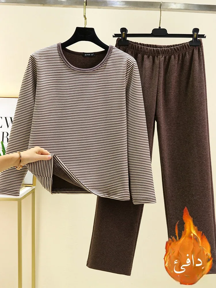 

Зимний пижамный комплект Thiened, теплый топ в полоску, ботин, повседневная домашняя одежда большого размера, женская одежда с оленем и июля