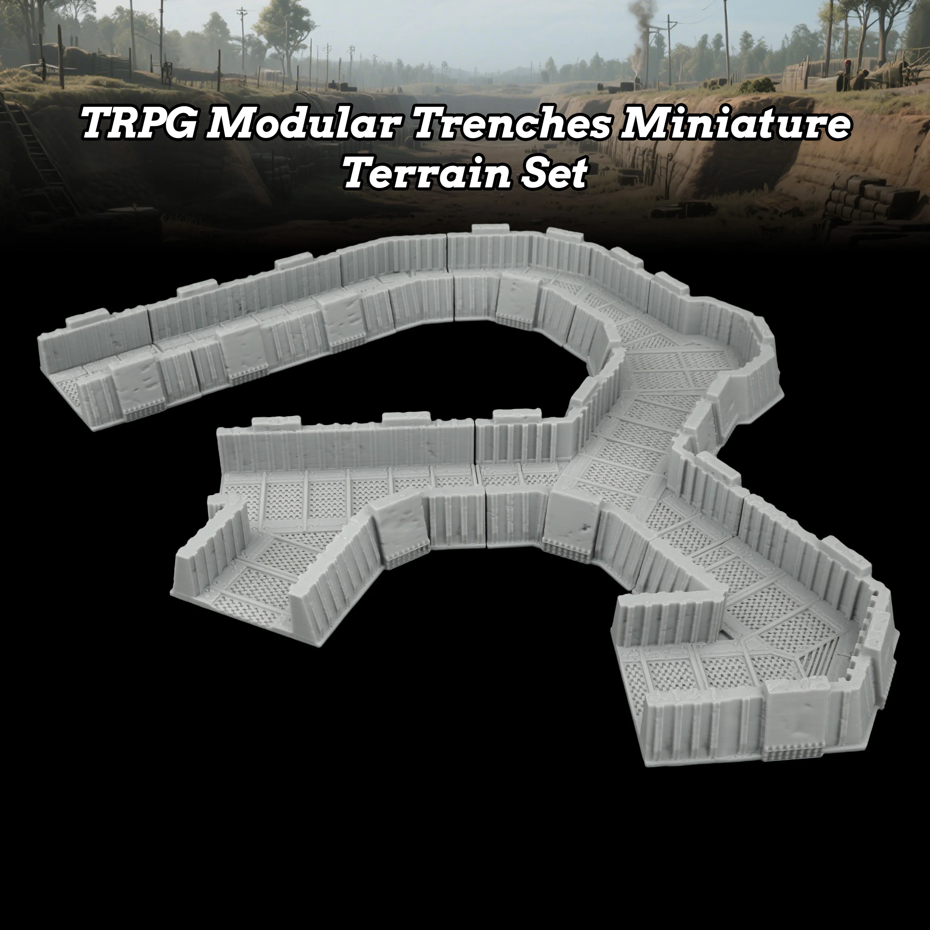 TRPG Modular Trenches Diorama Terrain Set, Tabletop Wasteland Fortress Defense Corridor Layout, Interlocking Tabletop RPG Scenes