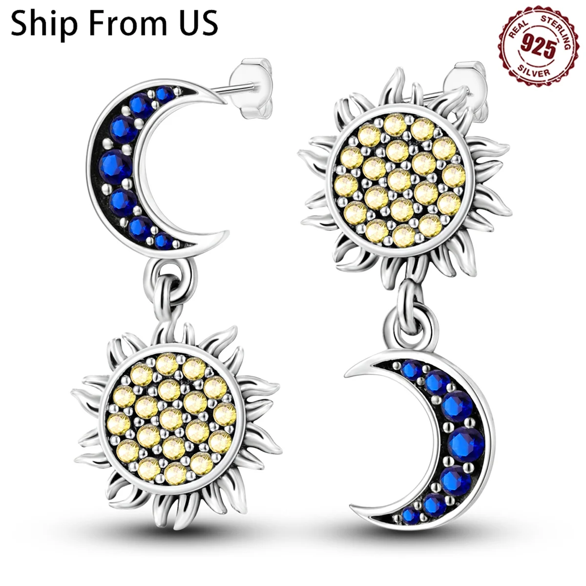 Hot 925 Sterling Silver Sun Moon Irregular Series Drop Earrings For Woman Fashion Party Fine Gifts Elegant Jewelry Accessories