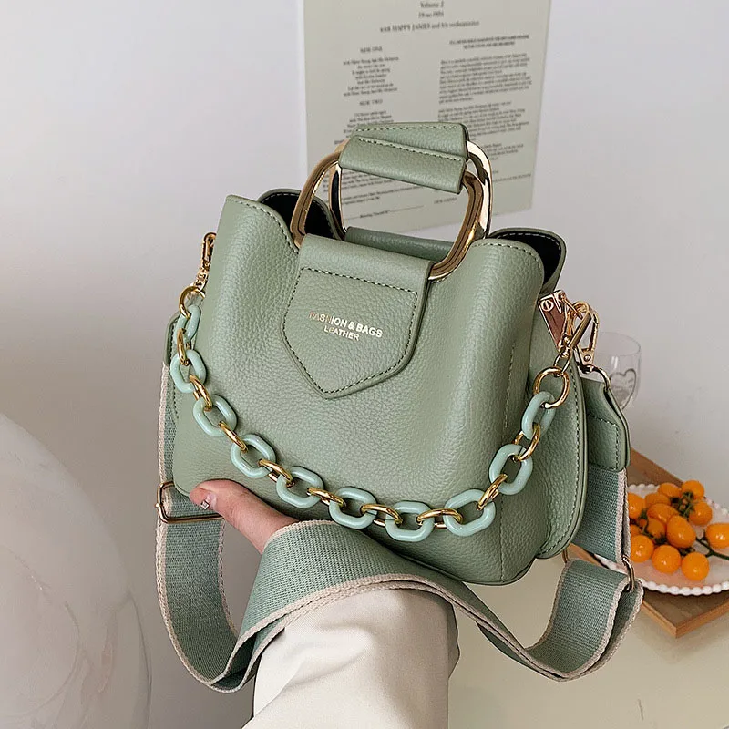 New Mini Luxury Women\'s Bucket Bag Quality Leather Shopper Shoulder Crossbody Bags Thick Chain Designer Tote Handbags and Purses