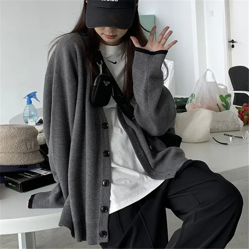 

Women's Simple Knit Cardigan Sweater, Long-Sleeved Top, Casual, Single Breasted Women Clothes, Monochromatic, Spring, Autumn