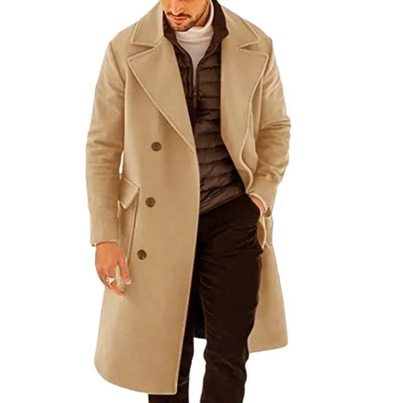 

New Autumn and Winter Woolen Men's Coat and Jackets Thickened Long Trench Overcoat Fashion Large Size Male Pea Coat