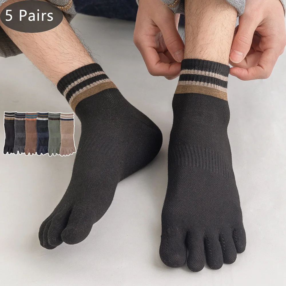 Calcetines deportivos de algodón para hombre, medias tobilleras de corte bajo con dedos separados, 5 pares, 4 estaciones