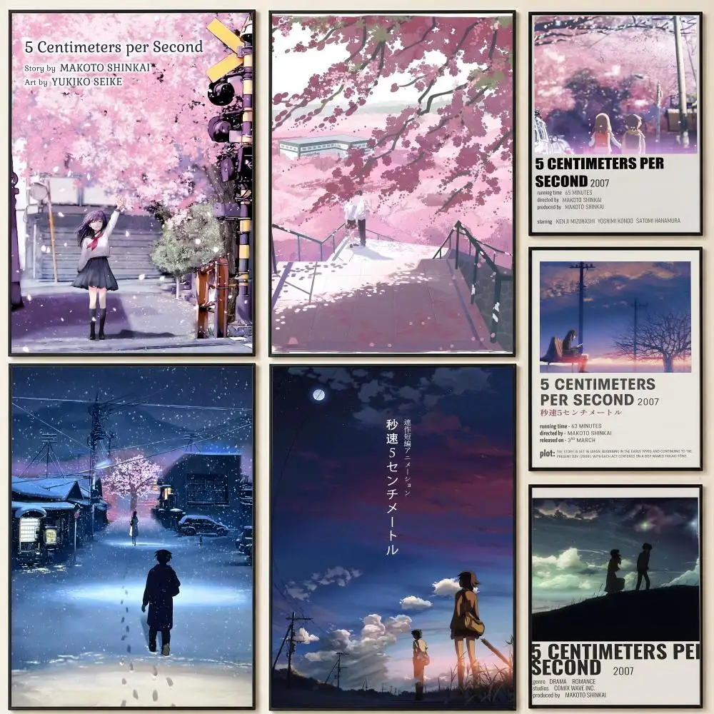 anime Centimeters P-per S-Second Poster HD Self Adhesive Wall Poster Waterproof Removable No Fade for Bedroom Living Room Decor