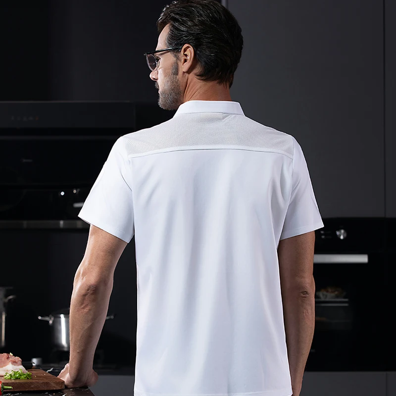 زي الشيف الأبيض للرجال، ملابس الطبخ، قمصان، سترة الشيف الاحترافية، معطف، ملابس العمل، مطعم غربي، خدمة الطعام في الفنادق