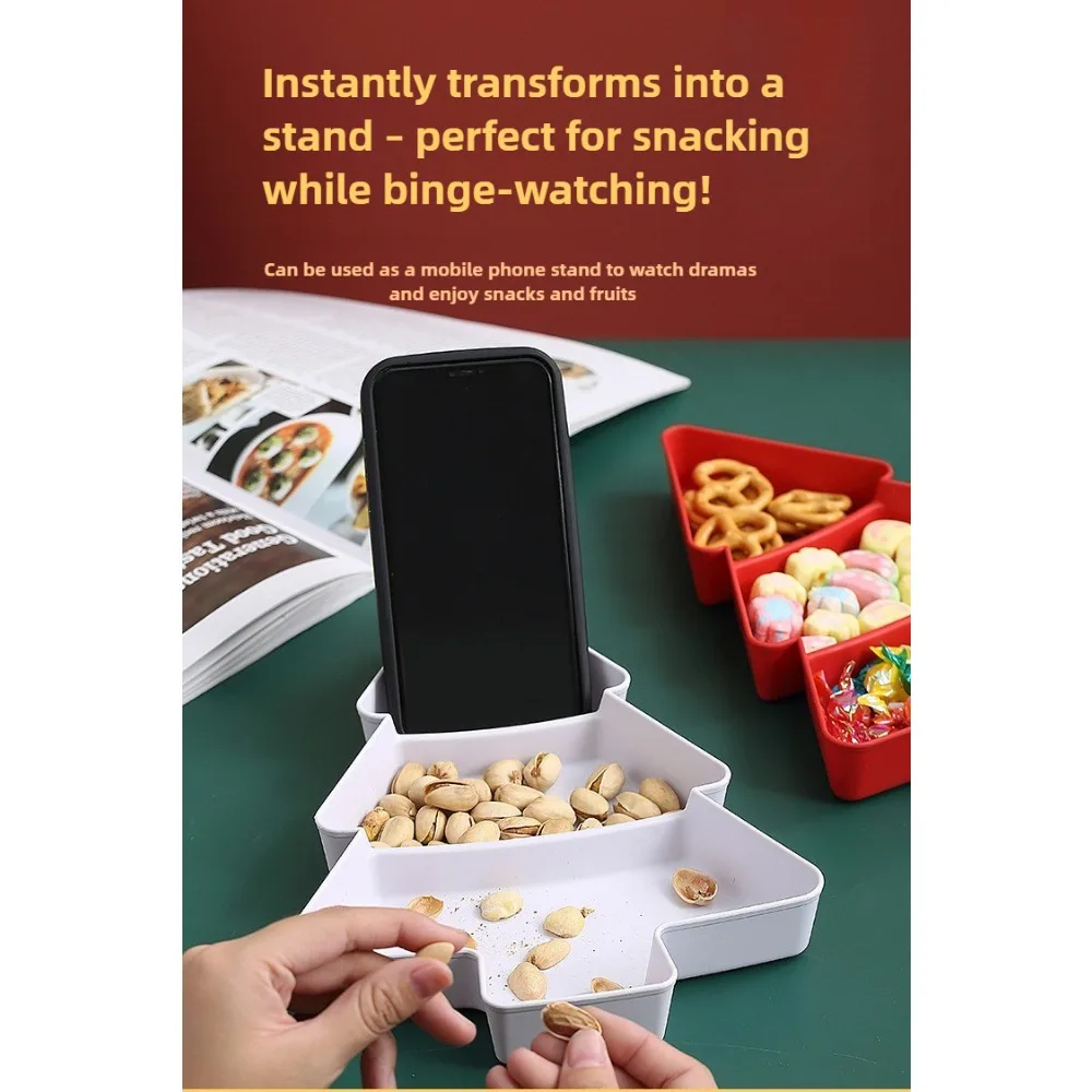 

1 Christmas Tree Fruit Platter Christmas Party Decoration Home Snacks Dish Candy Dried Fruit Separate Box Creative Phone Stand