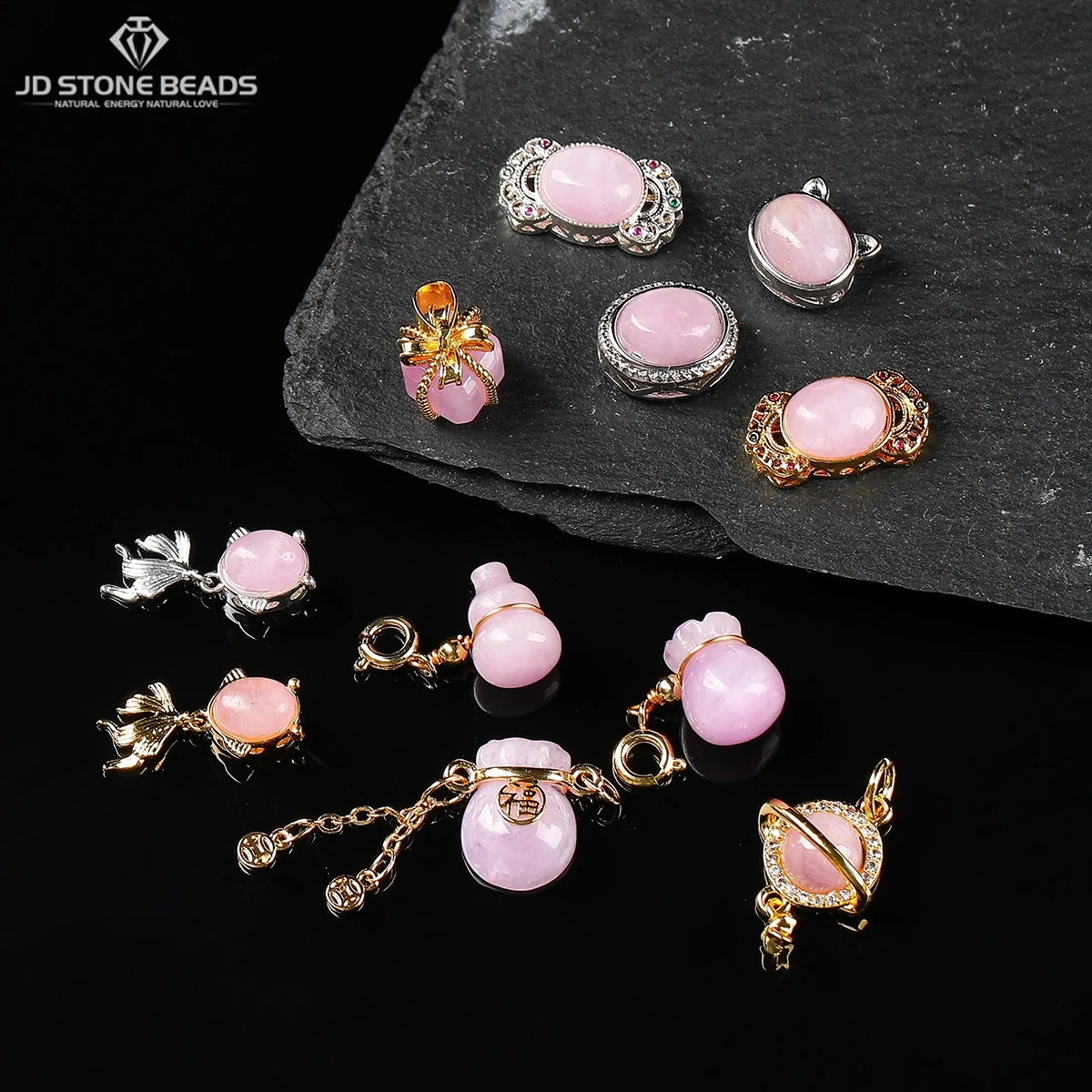 

1 Pc Natural Stone Kunzite Bead Carved Cute Lucky Charm Pendants For Jewelry Making DIY Bracelet Necklace Accessories
