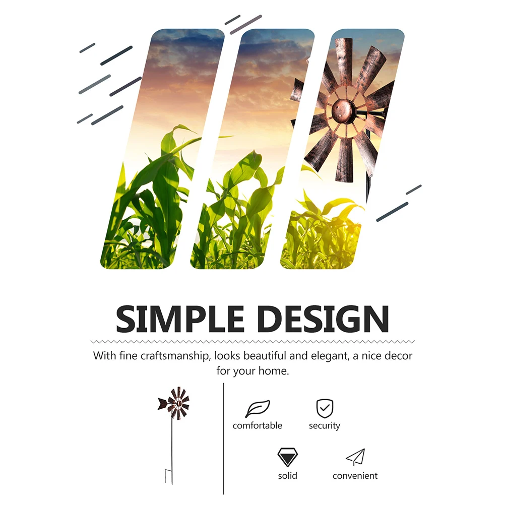 

2pcs Metal Windmill Ornaments for Garden Decor Rotatable Iron Spinner Large Pinwheel Outdoor Wedding Photo Props Durable
