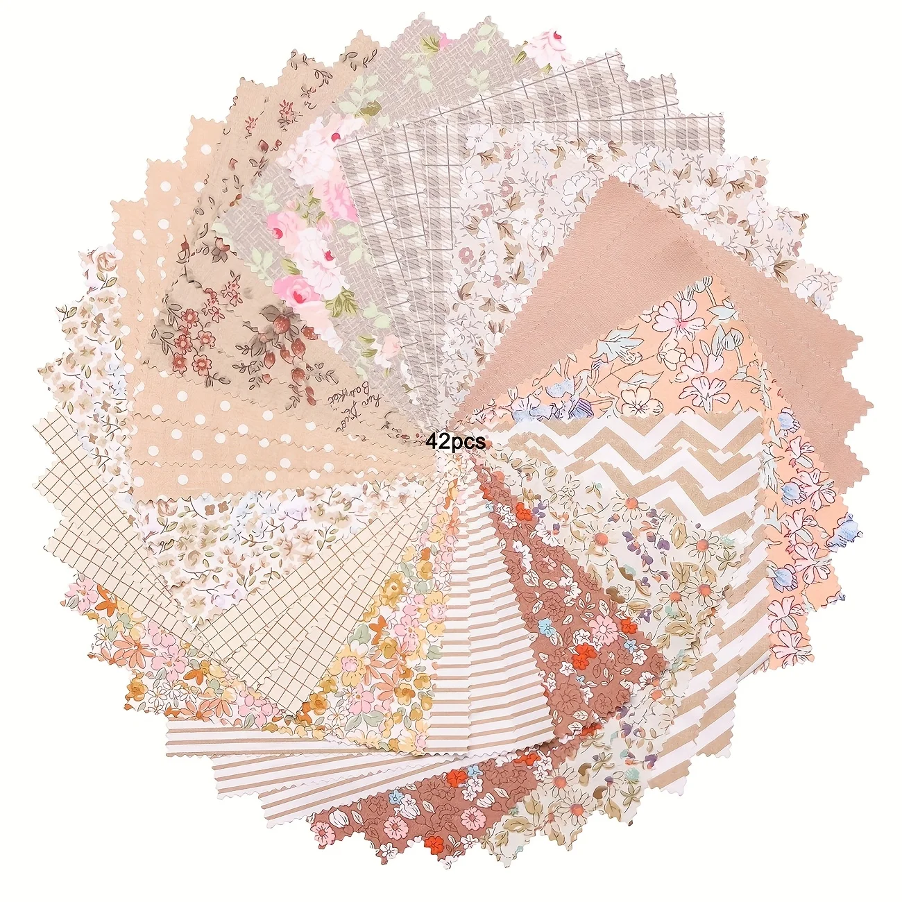 42pcs Quilting Fabric Charm Pack - 12*12 cm Pre-Cut Squares with Floral, Chevron & Geometric Patterns in Assorted Colors (Pink,