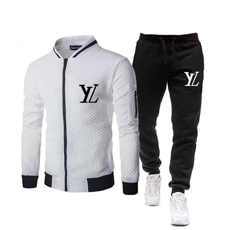 New Men\'s Wool sweater zip-up cardigan stand collar long sleeve hoodie and sweatpants High quality leisure fallow jogging suit